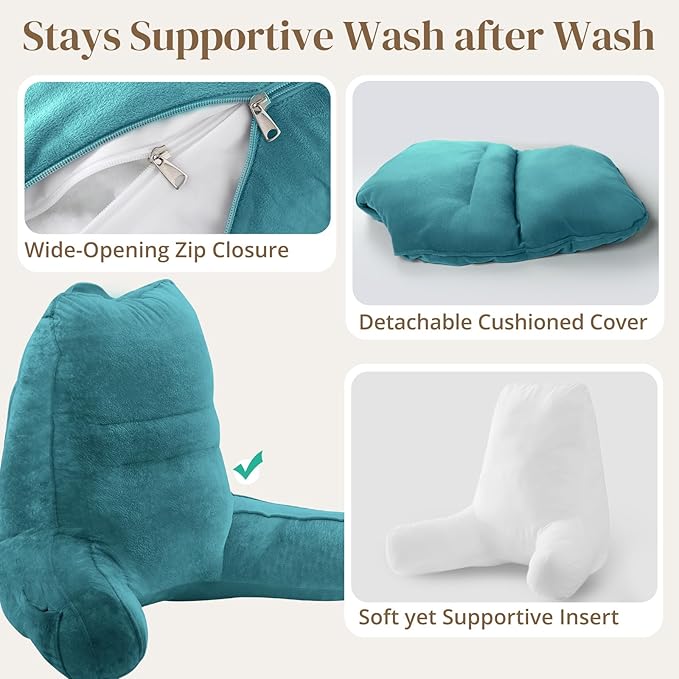 Sasttie Reading Pillow, Pillows for Reading or Relaxing – Ergonomic Support for Head, Neck, Back, and Lumbar, 23-Inch, Teal