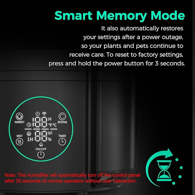 6L/1.59Gal Humidifier for Plants, Reptile Fogger Mister with Precise Temp & Humidity Probe/Expandable Hose, Smart Humidifier for Grow Tent, Mushroom, Houseplants, Reptile Tank 24H Timer