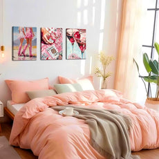 Framed Pink Preppy Wall Art Set of 3, Cowgirl Boots Cherry Cocktail Pictures Wall Decor, Trendy Poker Paintings Canvas Prints Girly Aesthetic Home Decor for Living Room Bedroom Dorm Bar 12x16 inch