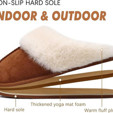 KuaiLu Womens Fluff Dual Memory Foam Slippers Ladies Cozy Arch Support Warm Scuff Slippers Slip on Comfy Winter House Shoes with Non-Slip Indoor Outdoor Hard Sole