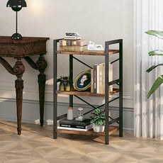 Homeiju Bookshelf, 3 Tier Industrial Bookcase, Metal Small Bookcase, Rustic Etagere Book Shelf Storage Organizer for Living Room, Bedroom, and Home Office(Rustic Brown) Patent Pending D29873033