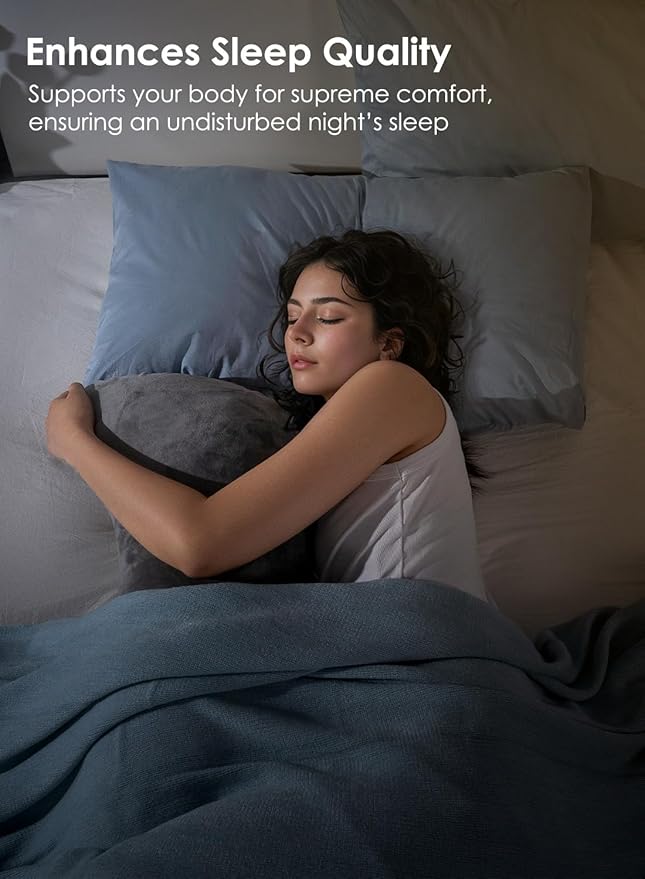 QUEEN ROSE Body Pillow for Side Sleepers, Shredded Memory Foam Full Body Support, Firm Comfort, Soft Hug Pillow, Dark Grey