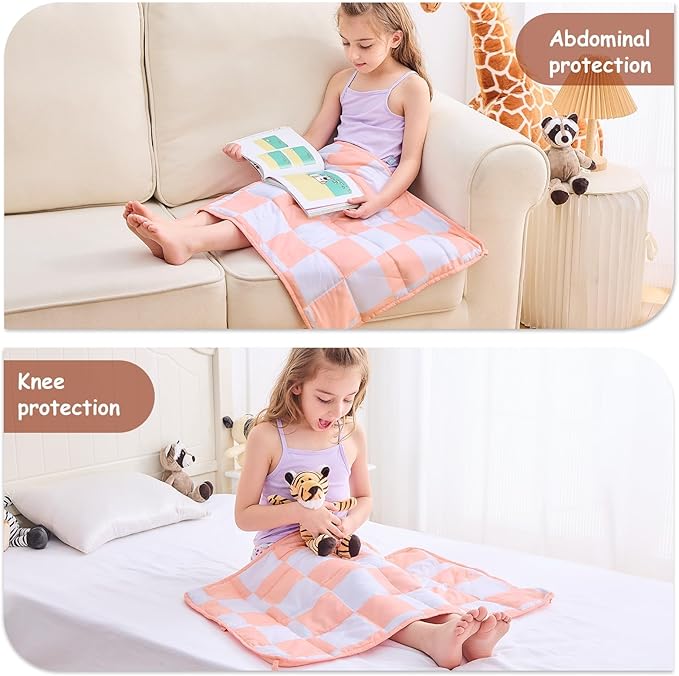 yescool Pink Checkered Weighted Lap Pad 2 Pounds Cooling Weighted Lap Blanket, Plaid Small Weighted Blanket, Weighted Throw Blankets Gift for Travel Indoor Outdoor, 20"x30"