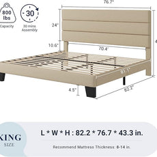 Allewie King Size Platform Bed Frame with Fabric Upholstered Headboard and Wooden Slats Support, Fully Upholstered Mattress Foundation/No Box Spring Needed/Easy Assembly, Beige