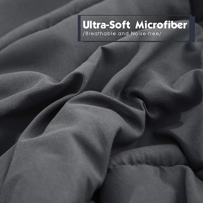 HIG 3pc Gray Full Size Comforter Set - All Season Reversible Down Alternative Comforter with Two Shams - Quilted Duvet Insert with Corner Tabs - Box Stitched Blanket - Breathable, Soft, Fluffy