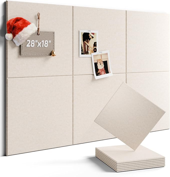 Felt Bulletin Board Tiles -28"x18" Cork Board Alternative for Office Decor, Push Pin Board Wall Organizer 6-Pack - Oatmeal