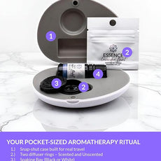 Essence Pearl Travel Case - Wearable Aromatherapy Kit with Nasal Diffuser Rings, Soaking Bay, and 5mL Essential Oil – Portable Wellness Gift Set for On?The?Go Self Care