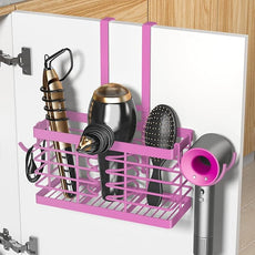Hair Tool Organizer, 3-in-1 Universal Hair Dryer Holder, Adjustable Height Metal Blow Dryer Holder Wall Mounted/Over Cabinet Door/Free-Standing (Pink)