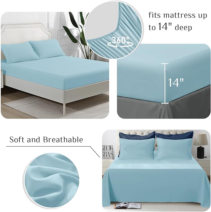 JOLLYVOGUE Queen Comforter Set, Ultra-Soft Bed in a Bag Queen Size 7 Pieces, Oeko-TEX Certified Bedding Set with Down Alternative Comforter, Sheets, Pillowcases & Shams, Navy & Light Blue