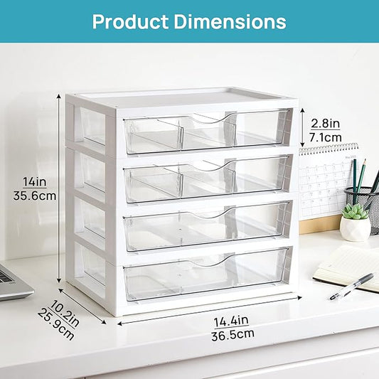 Vtopmart Clear Desk Organizer, 4-Tier Assemble Desktop File Organizer with Drawers, Office Desk Organization for Office Supplies