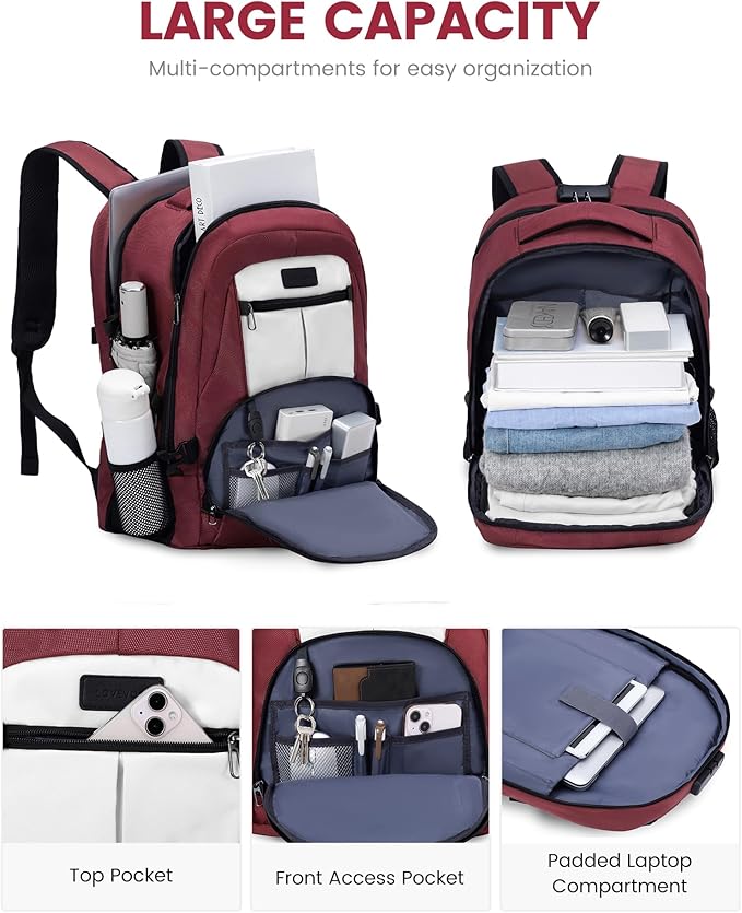 LOVEVOOK Rolling Laptop Backpack with Wheels, Waterproof Travel Carry On Business Backpack for Men, Fits 17 inch (17 inch, Red)
