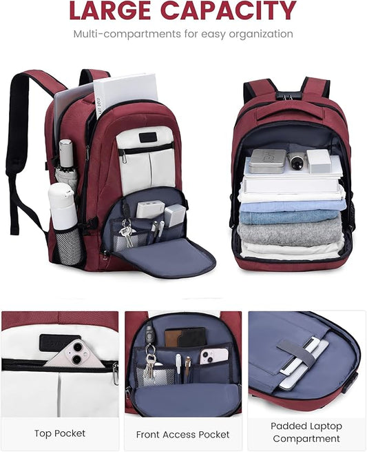 LOVEVOOK Rolling Laptop Backpack with Wheels, Waterproof Travel Carry On Business Backpack for Men, Fits 17 inch (17 inch, Red)