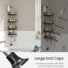 SONGMICS Corner Shower Caddy Tension Pole, 4-Tier Rust-Resistant Shower Organizer, Shower Shelf, Drill-Free, 35.8 to 118.1 Inches, Height Adjustable Trays, for Bathroom, Ink Black UBCB008B01