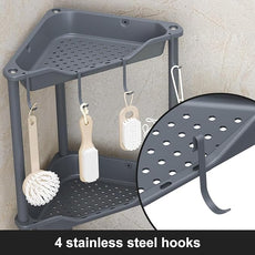 Orimade Rustproof 4 Tier Floor Standing Corner Shower Caddy Organizer, Plastic Metal Splicing Floor Corner Shelf Rack Storage Stands for Bathroom,10.8 x 10.8 x 44.6 inches, Grey