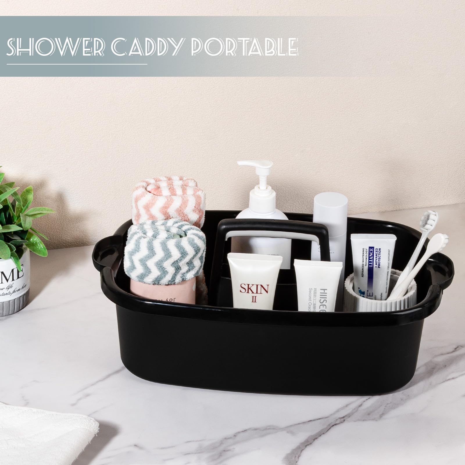 JiatuA Large Cleaning Supplies Caddy Portable Shower Basket Supply Organizer with Handle Plastic Bucket Tool Storage for Bathroom, Bedroom, Kitchen, College Dorm, Garden, Dark Gray Dormly