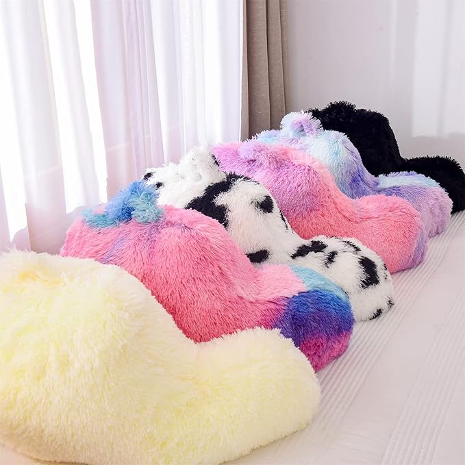 A Nice Night Faux Fur Reading Pillow Bed Wedge Large Adult Children Backrest with Arms Back Support for Sitting Up for Bedrest,Black