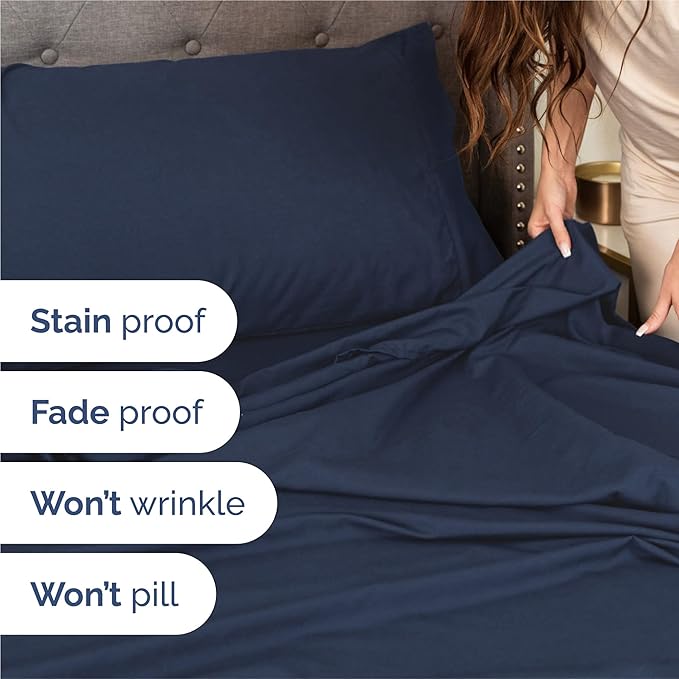 Twin XL 4 Piece Sheet Set - Cooling & Breathable Bed Sheets - Hotel Luxury Bed Sheets for Women, Men, Kids & Teens - Bedding w/Deep Pockets & Easy Fit - Soft & Wrinkle Free - Twin XL Navy Blue Sheets