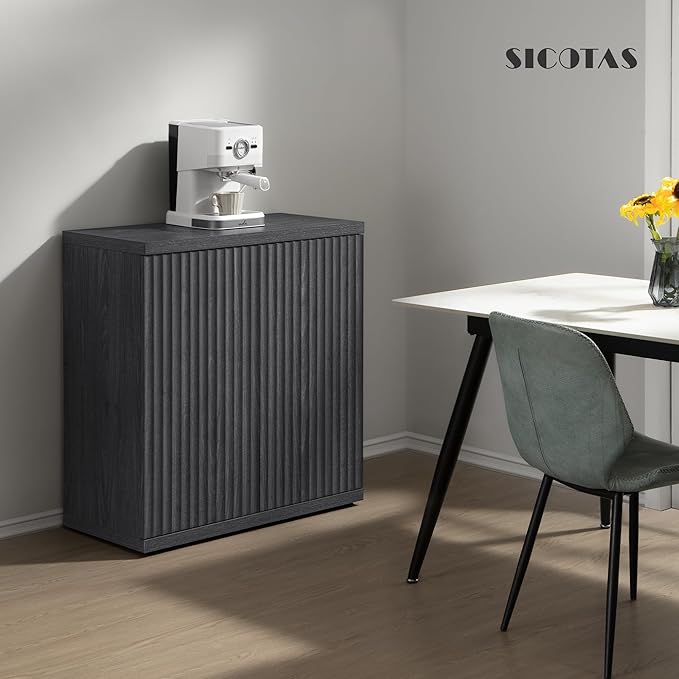 SICOTAS Buffet Cabinet with Storage Accent Sideboard Modern Credenza with Doors & Shelves Fluted Media Console Mid Century Coffee Bar Table for Living Room Kitchen Dining Room Hallway