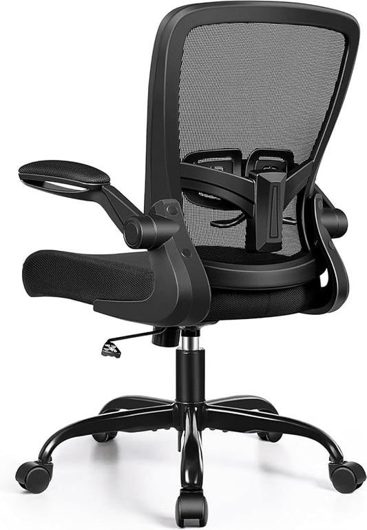 Ergonomic Office Chair - High Back Mesh Computer Desk Chair with Adjustable Lumbar Support, Flip-Up Armrests, Tilt Function - Perfect for Gaming, Work, and Study -Light Black