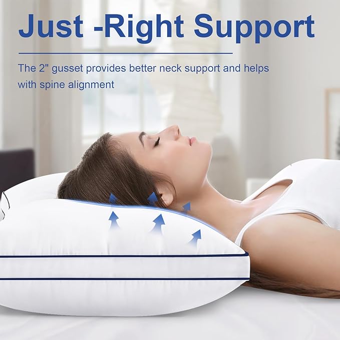 Premium Pillows Queen Size Set of 2, Fluffy and Supportive 7D Down Alternative Bed Pillows, Luxury Soft Hotel Quality Gusseted Pillow for Side Back Stomach Sleepers, Relief Neck Head and Shoulder Pain