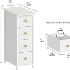 GiftGo Narrow Dresser Cabinet Vertical Slim Dresser Chest of Drawers Skinny Storage Tower for Small Spaces Gaps Closet Bedroom Bathroom Small Fabric Drawer Unit (White, 4 Drawers)