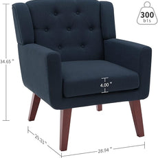 Accent Chair Button-Tufted Upholstered Living Room Chairs Comfy Reading Chair Mid Century Modern Chair with Linen Fabric Lounge Arm Chairs for Living Room Bedroom (Dark Blue)