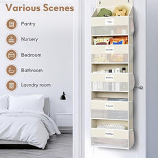 Over The Door Organizer Hanging, 2 Pack 5 Shelf Behind The Doors Storage, Pantry Door Organizer, Closet Organizers for Bedroom and Nursery (Beige)