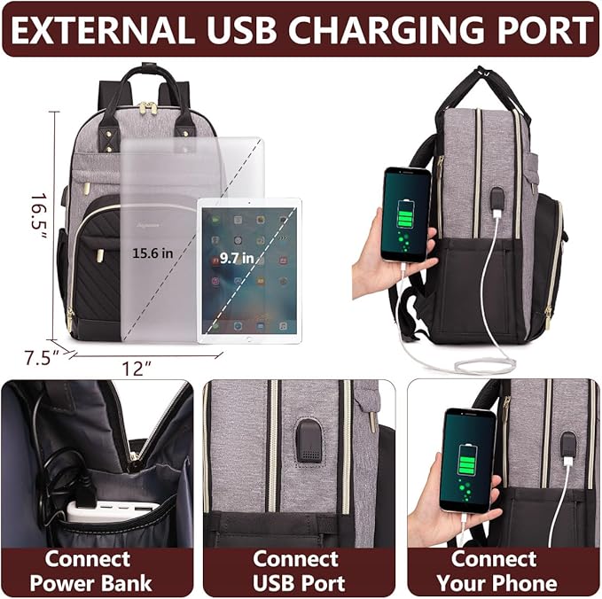 Laptop Backpack for Women/Men, Fits 15.6 Inch Laptop Bag, Fashion Travel Work Anti-theft Bag, Business Computer Waterproof Backpack Purse, Grey Black