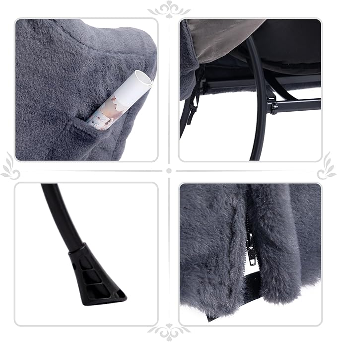 HollyHOME Lazy Chair with Foldable Ottoman, Accent Comfy Lounge Armchair and Folding Footrest Stool, Leisure Sofa Reading Chair and Footstool for Living Room, Bedroom, Dorm,Faux Fur Navy Blue