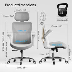 Office Home Ergonomic Desk Chair-Computer X-Shaped Chair Mesh PU Leather with Adjustable Lumbar Support-Executive Chair High Back with Headrest Flip-Up Arms for Long Hours (Grey)