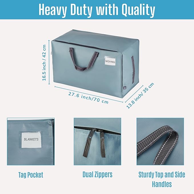 VENO 6 Pack Moving Bags and Large Christmas Decoration Storage Bins with lids. Alternative to Moving Boxes, Packing Supplies for College. Heavy Duty Totes (Light Blue Matte, 6 Pack)