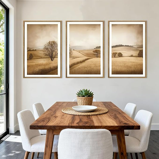 BINCUE Framed Countryside Wall Art Rustic Village Wall Decor Farmhouse Landscape Art Print for Living Room Bedroom Office 16x24 Inches Set of 3