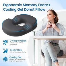 Donut Pillow Seat Cushion - Cooling Gel Floor Pillow, Memory Foam Floor Cushion for Office & Home, Car Seat, Hemorrhoids Pillow, Sciatica & Tailbone Pain Relief Chair Cushion, Grey-XL