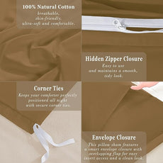 100-Percent Cotton Duvet Cover Set, Hidden Zipper Closure, Ultra Soft, Easy Care and Durable, Simple Bedding Style, King, Light Brown (Comforter Not Included)