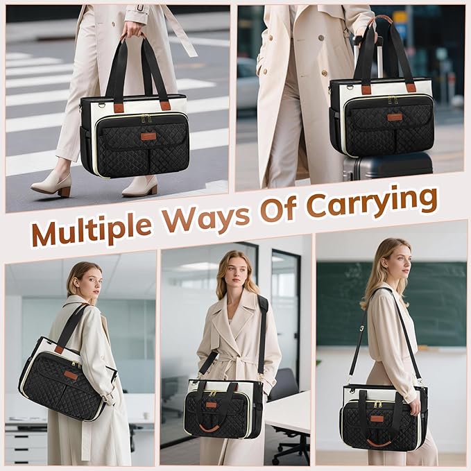 RAINSMORE Teacher Tote Bag for Women Work Bags 15.6 Inch Laptop Tote Bag with Large Cup Holder Nurse Bag Computer Handbag