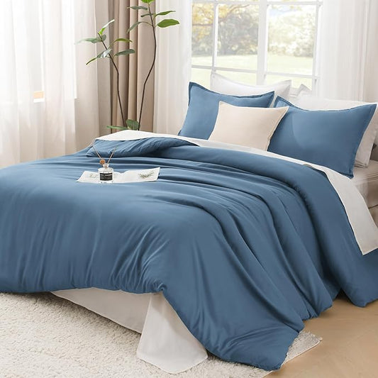 Litanika Comforter Set, Lightweight Solid Bedding Comforter Set, Fluffy Down Alternative Bed Set, Ocean Blue, Full