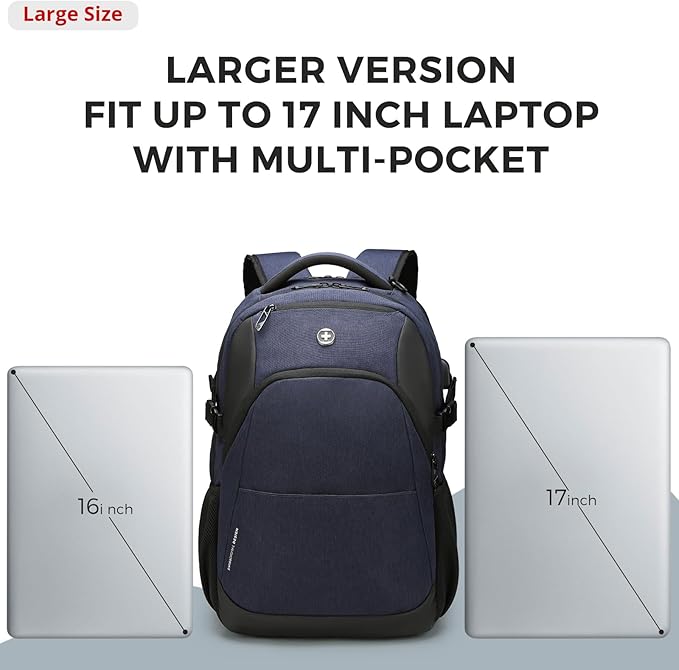 Swissdigital Design Travel Laptop Backpack for Men and Women, 35L Expandable Large Business Backpack with USB Charging Port for Fits 17 Inch Notebook, Blue | SD1671-12