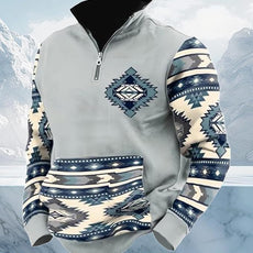 Western Sweatshirts for Men Aztec Cowboy Vintage Graphic Fleece Hoodie Mens Quarter Zip Pullover Country Jacket