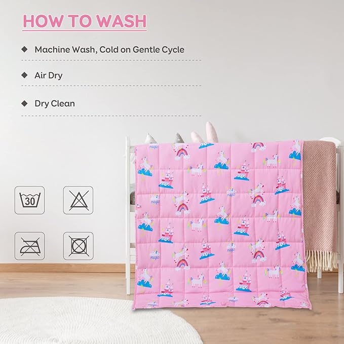 Kivik Weighted Blanket 3 lbs, Breathable Small Heavy Throw Blankets, Sleeping & Calming for Bed Couch Home School, Machine Washable, Cooling Soft Microfiber, 36x48 Inches, Pink Unicorn