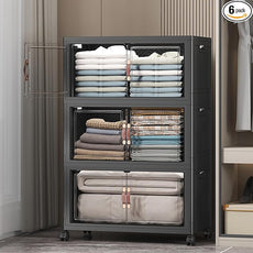 Extra Large Stackable Storage Bins with Lids & Wheels & Door, 336QT-112QT/28GAL*3Pack Foldable Collapsible Closet Organizers, Plastic containers drawers for bedroom Dorm