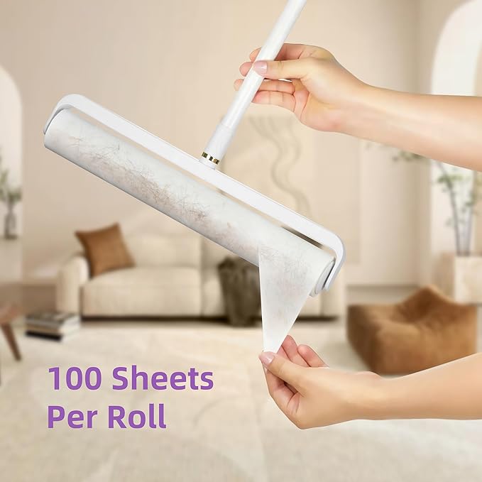 Lint Roller Kit 14.17" Extra-Wide with 5 Refills & Dust Cover | Reusable Pet Hair Remover for Furniture, Car, Clothes | Extendable Handle (100 Sheets/Roll) (5)