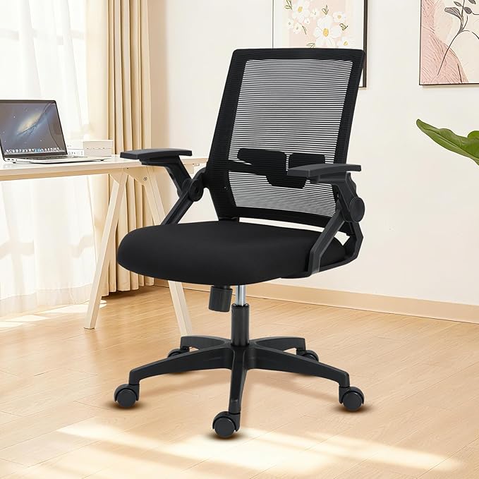 Ergonomic Office Chair Desk Chair with Adjustable Height Mesh Computer Chair Swivel Chair with Flip-up Arms and Lumbar Support Black