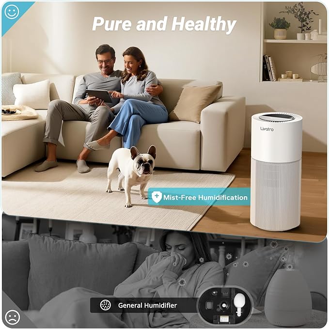 8L Evaporative Humidifier for Large Rooms up to 1000 ft²- Baby Elderly& Pet Safe Cool Evaporation, 900ml/h Output, UV Disinfection, Easy Top Fill,UltraQuiet 28dB, Smart AI Humidity Control Upgraded