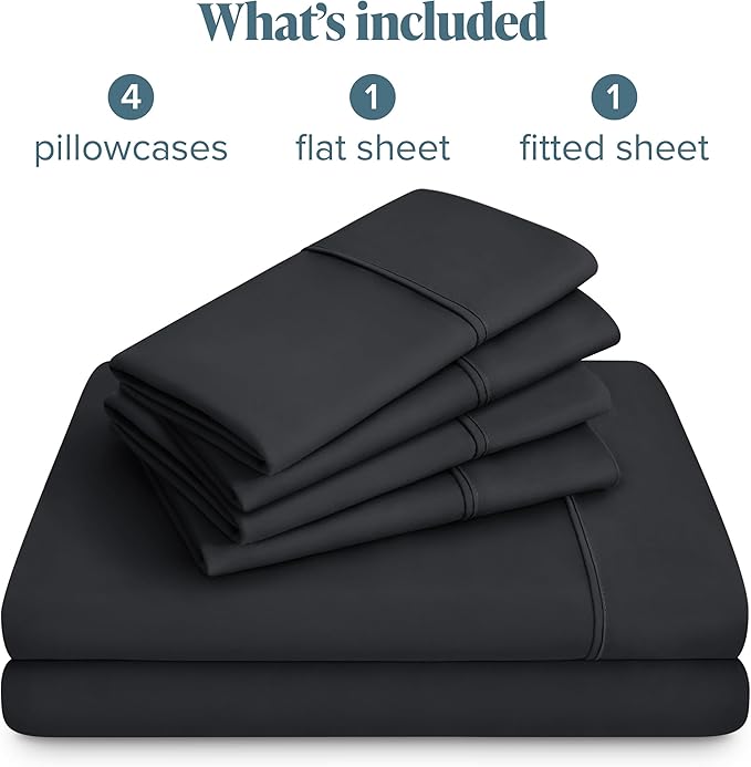 Bare Home Hotel Luxury Full XL Sheet Set, Extra Soft - 6 Piece Set - Deep Pockets - Easy Fit - Cooling & Breathable - Wrinkle, Fade, Stain Resistant - Includes 4 Pillowcases (Full XL, Black)