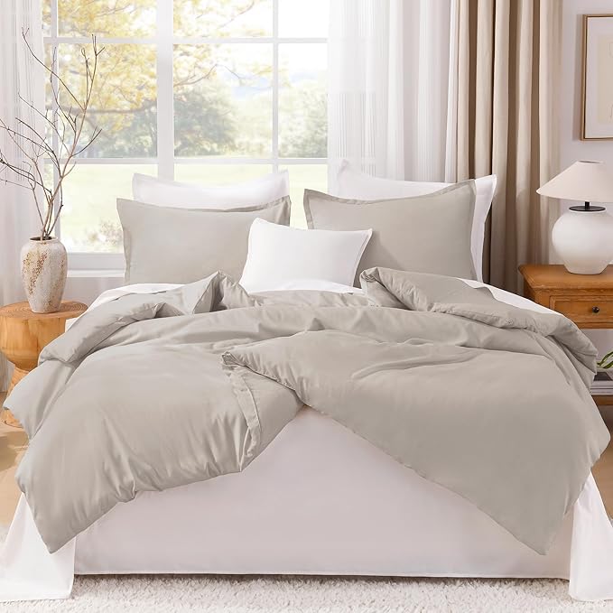 Litanika Comforter Set, Lightweight Solid Bedding Comforter Set, Fluffy Down Alternative Bed Set, Deep Linen, Queen