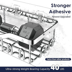 Shower Caddy Adhesive Shower Organizer 7-Pack, Rustproof Stainless Steel Bathroom Shelves, Large Capacity No-Drill Rack Storage Accessories with Soap Dish Toothbrush Holder Hooks (Silver)