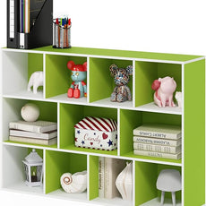 Furinno LUDER Book Shelf, 11-Cube Bookshelf, Reversible Bookcase, 9.4 x 29.1 x 41.7, for Living Room, Bedroom, Home Office, White/Green