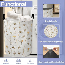 Laundry Basket-Bees Boho Florals Foldable Waterproof Oxford Cloth Funny Tote Bag Laundry Hamper Clothes Storage Bucket Organizer For Bathroom/Laundry Storage/Bedroom Storage Basket