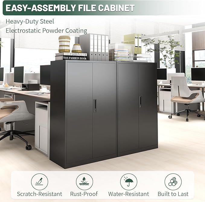 42" Folding Metal Storage Cabinet with Lock,2 Doors and 2 Adjustable Shelves,Quick Assembly Foldable Steel Cabinet for Office Home Garage,Black
