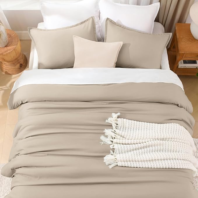 Litanika Comforter Set, Lightweight Solid Bedding Comforter Set, Fluffy Down Alternative Bed Set, Khaki, Queen